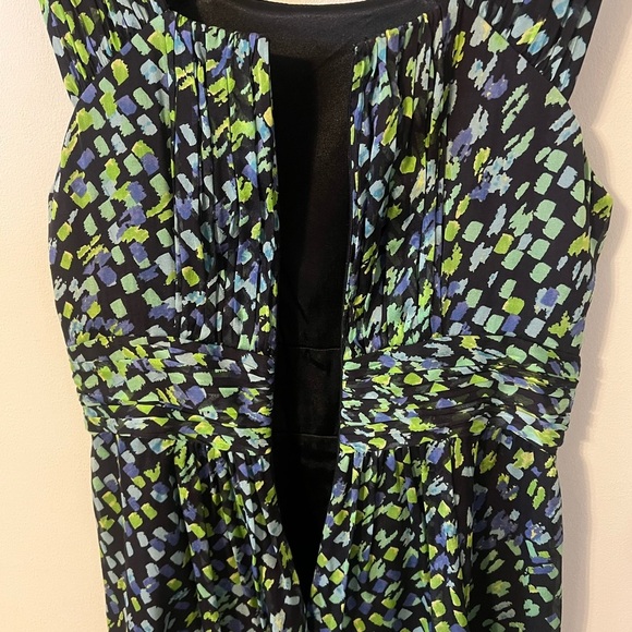 David Meister Sleeveless Abstract Blue Green Ruched Sheath Dress 6 - Picture 10 of 10